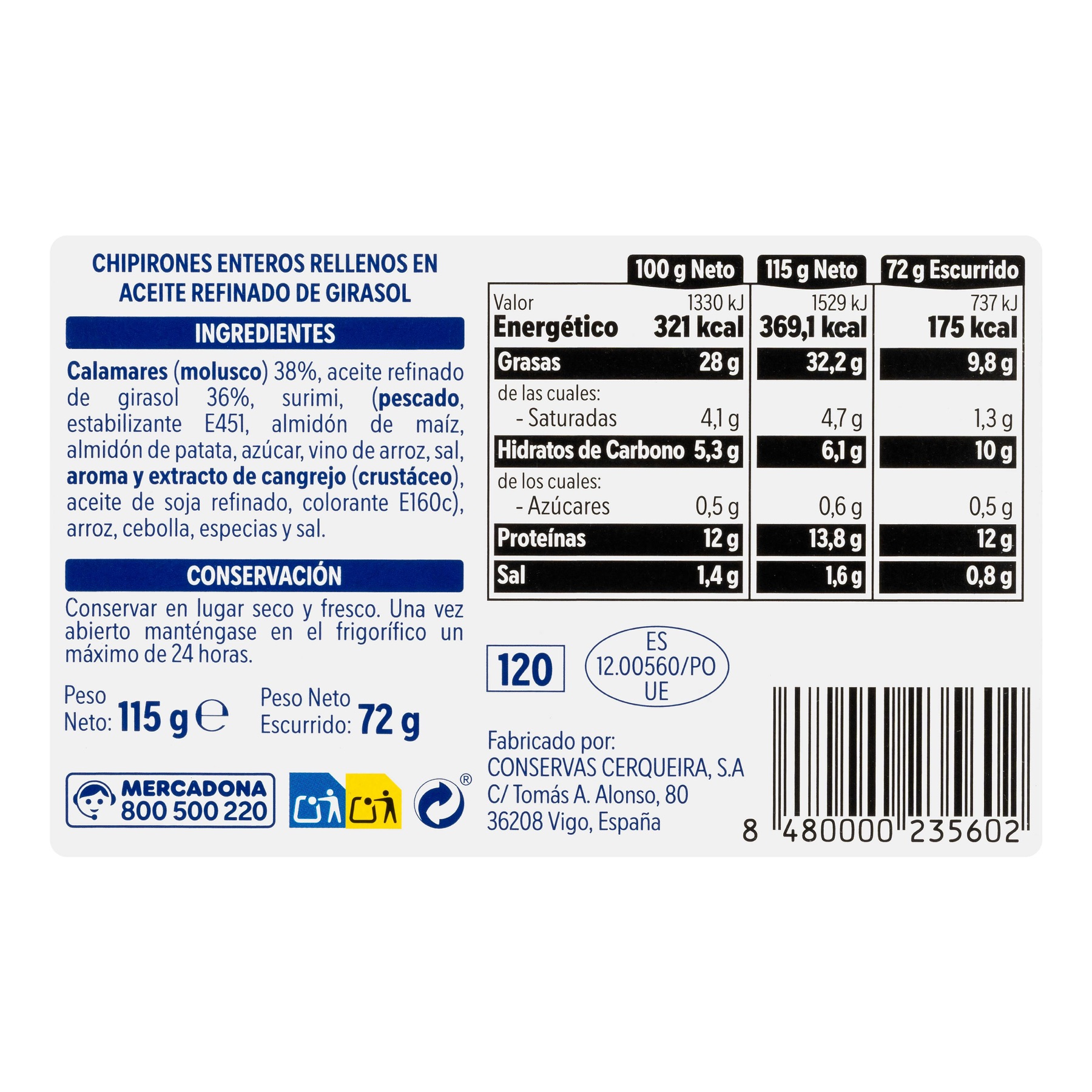 Reverso de chipirones rellenos: ver ingredientes